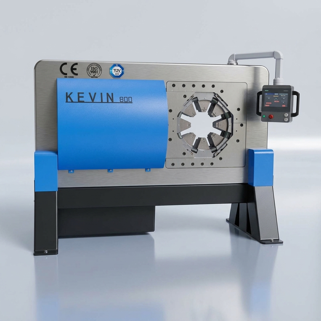 凯文拓KWT800大口径重型压管机（大型扣压机），最大张口560mm，扣压力高达58000KN，扣压范围2"-12寸。专供钢丝骨架PE复合管、大口径钢管扣压生产，适合批量生产。卧式侧开结构，模具可定制，厂家直销。